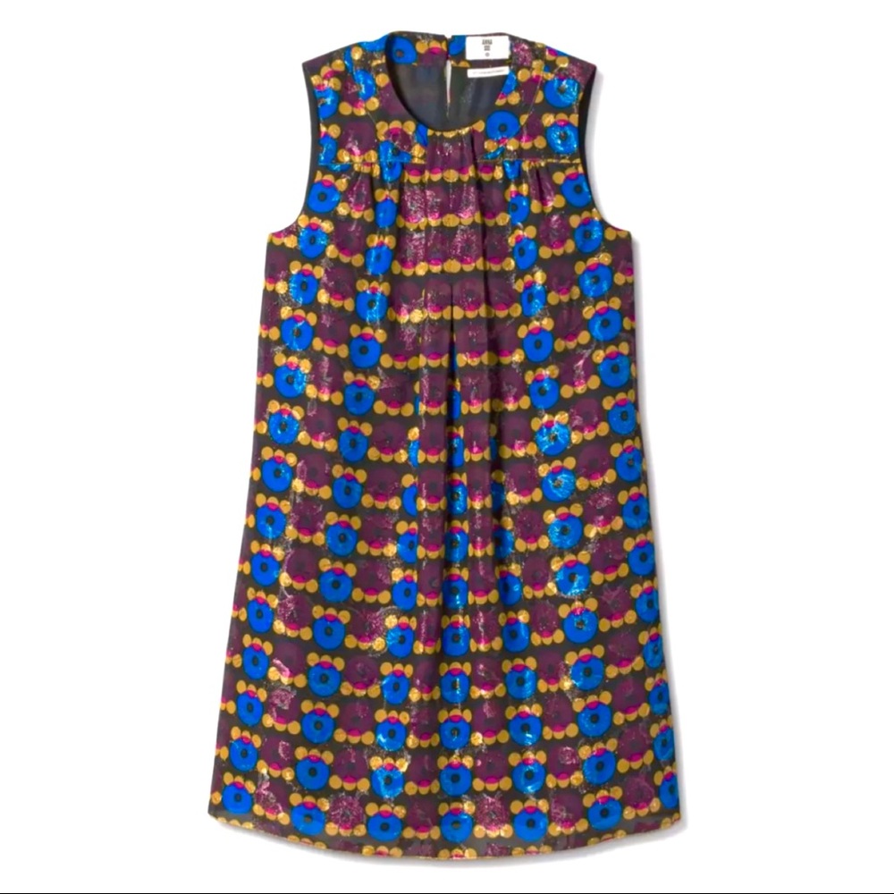 XS ANNA SUI Target Circle Dress Purple Blue Yellow Geometric